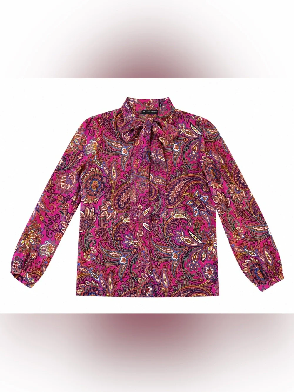 Etro Fuscia Pink Paisley Bow Front Button Down Blouse EUC Size 44 100% Silk - Picture 2 of 8